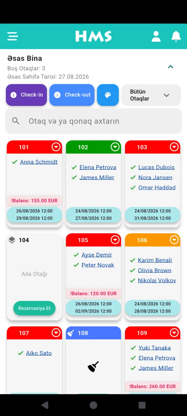 Android telefon üzərində HMS Flow tətbiqi — Otaq Paneli
