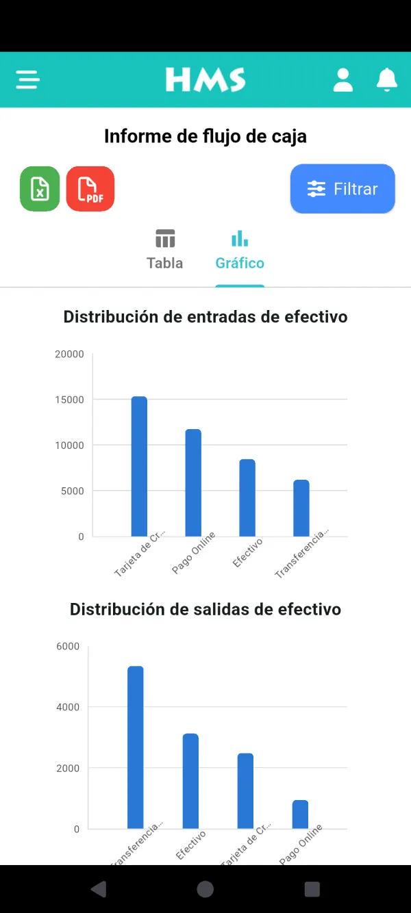 Aplicación HMS Flow en Teléfono Android — Flujo de caja y gráficos