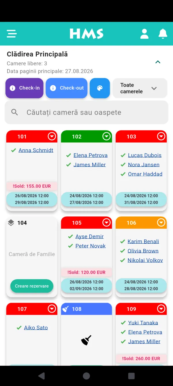 Aplicația HMS Flow pe Telefon Android — Panoul camerelor