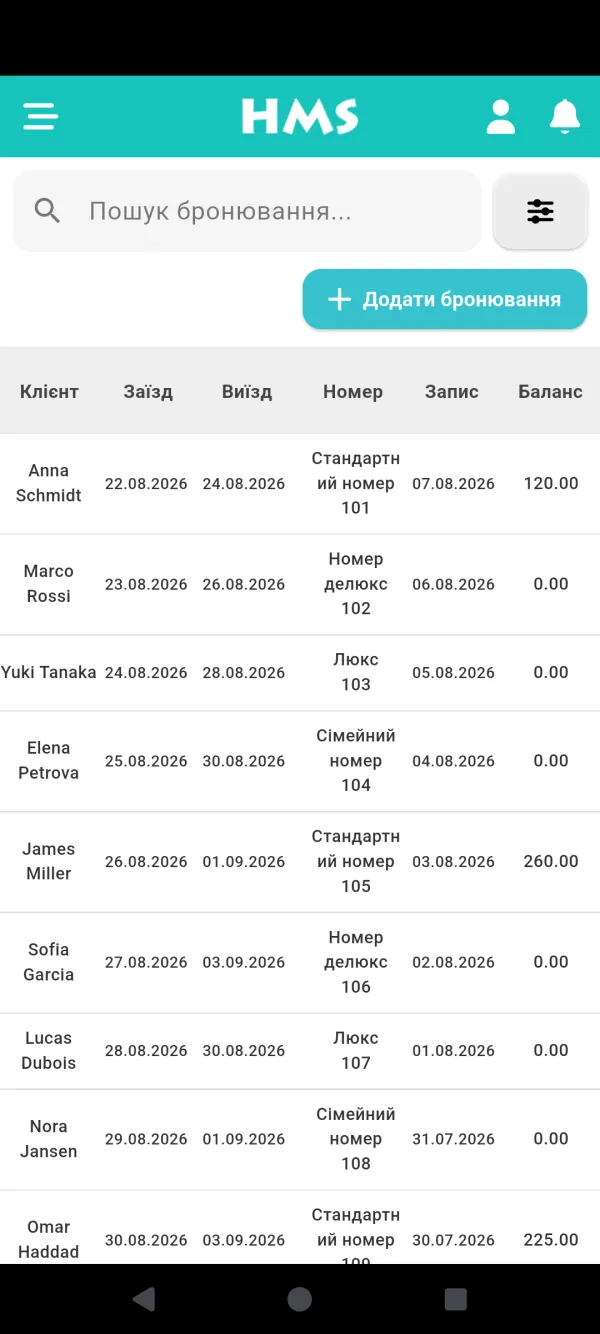 Застосунок HMS Flow на Телефон Android — Бронювання