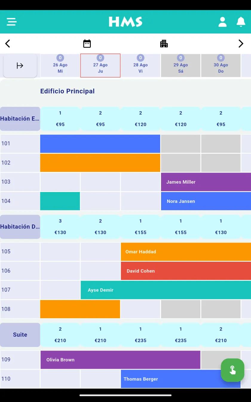 Aplicación HMS Flow en Tablet Android — Plano de habitaciones