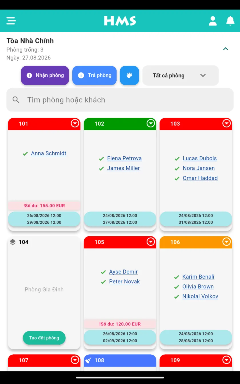 Ứng dụng HMS Flow trên Máy tính bảng Android — Bảng phòng