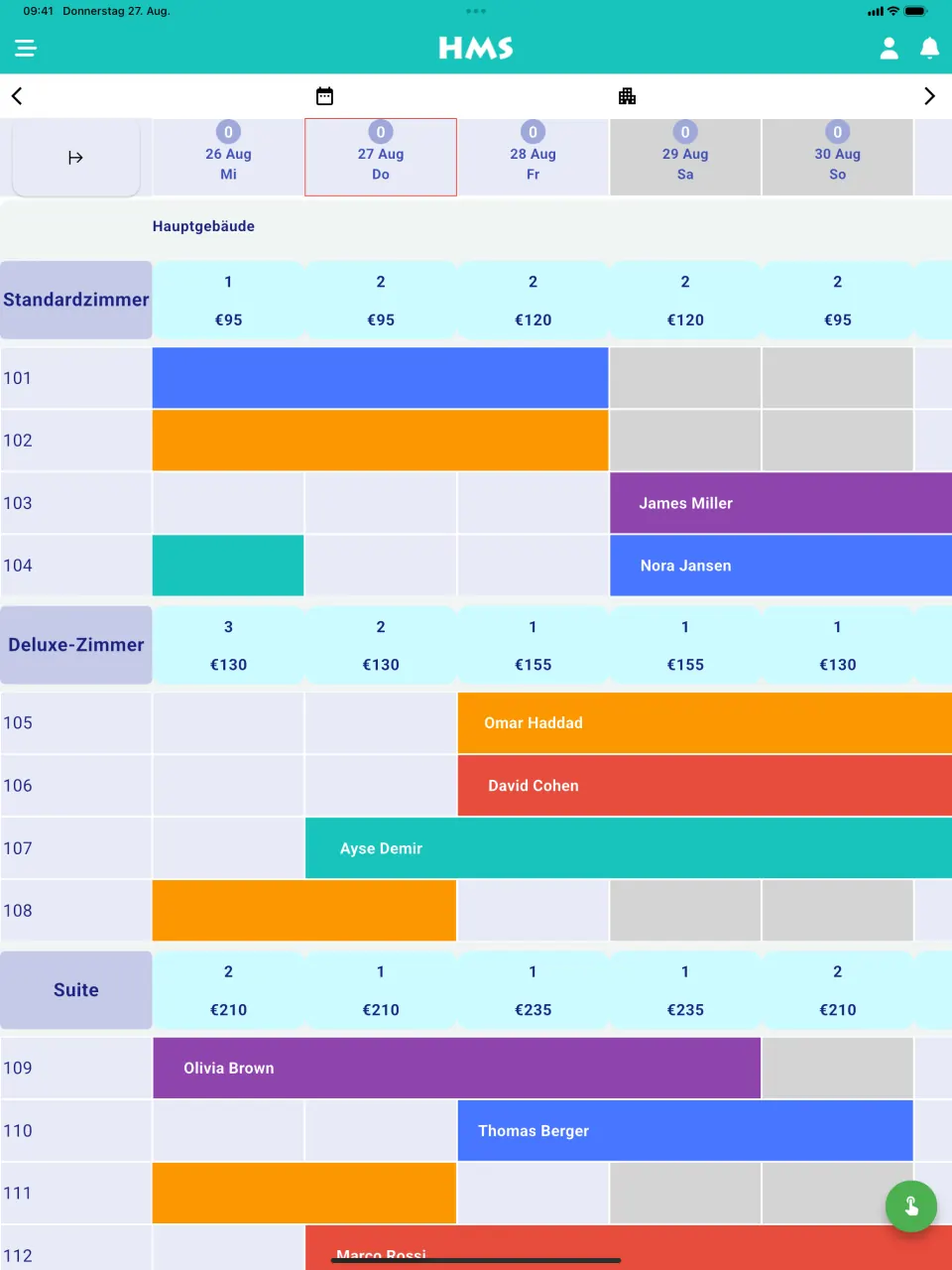 HMS Flow App auf iPad — Zimmerplan