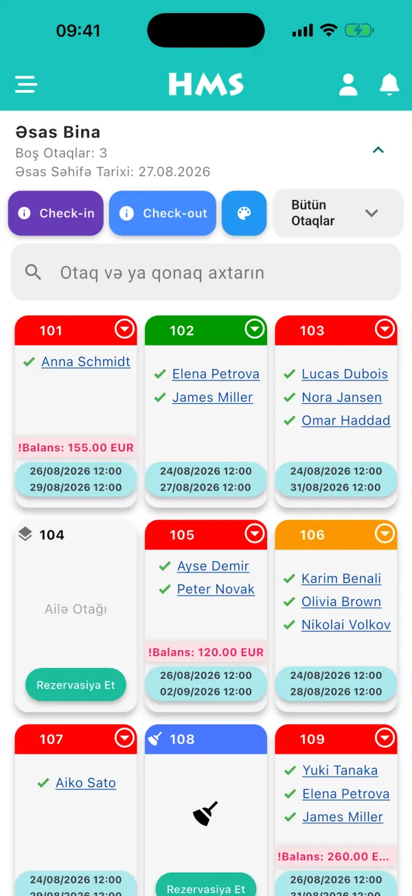 iPhone üzərində HMS Flow tətbiqi — Otaq Paneli
