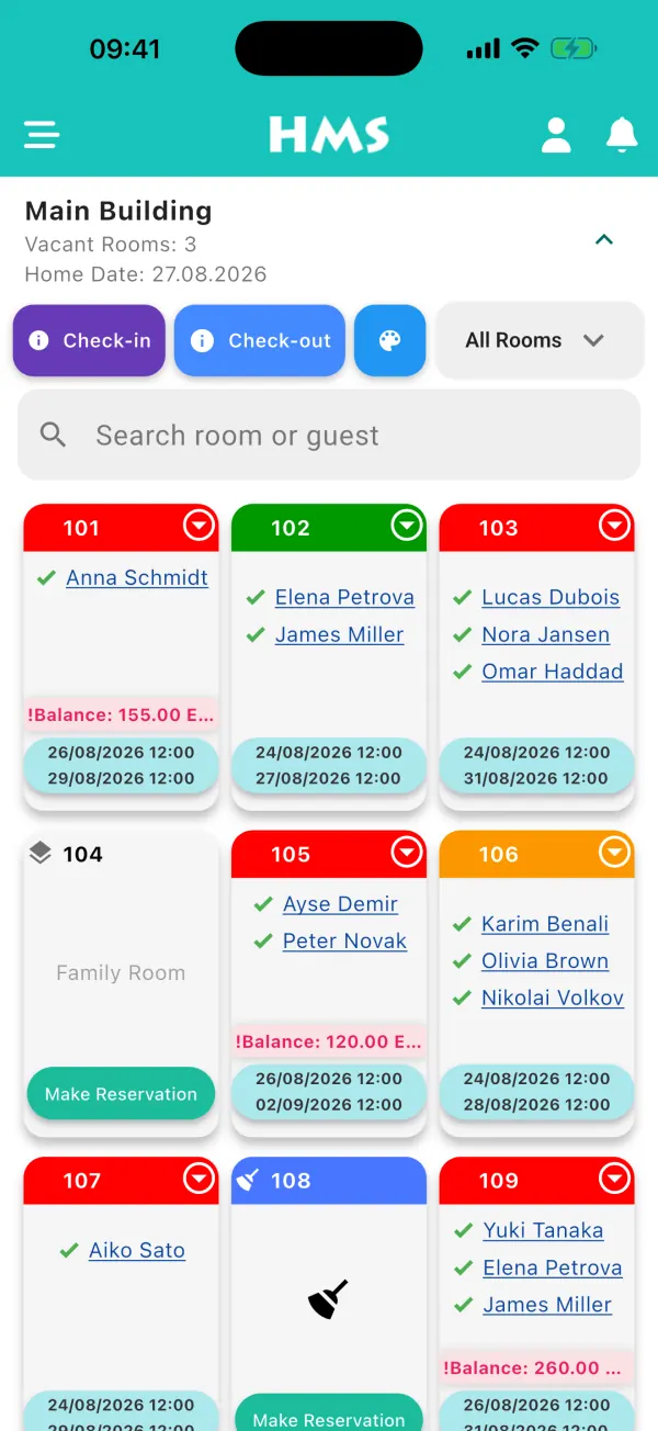 HMS Flow app on iPhone — Room Dashboard