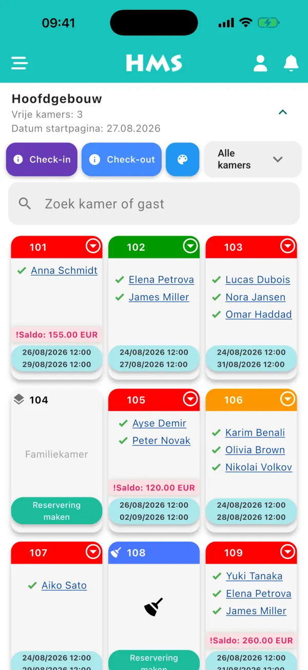 HMS Flow-app op iPhone — Kameroverzicht