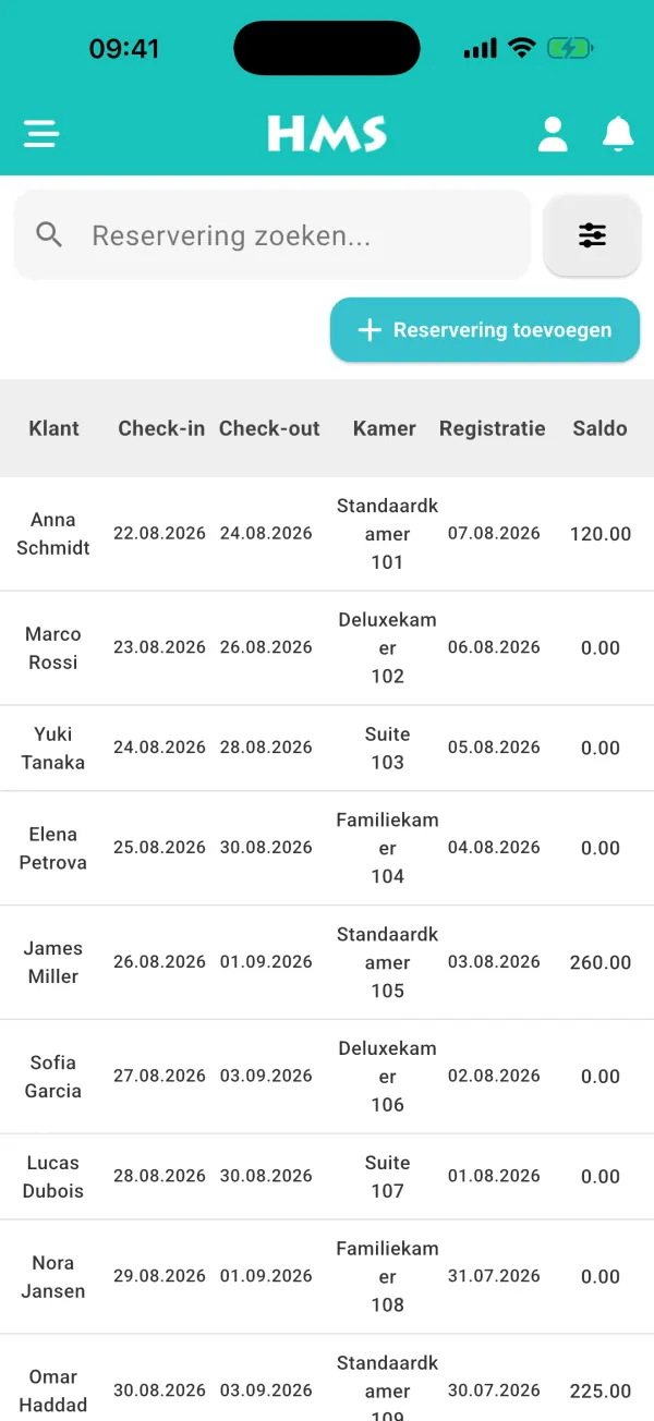 HMS Flow-app op iPhone — Reserveringen
