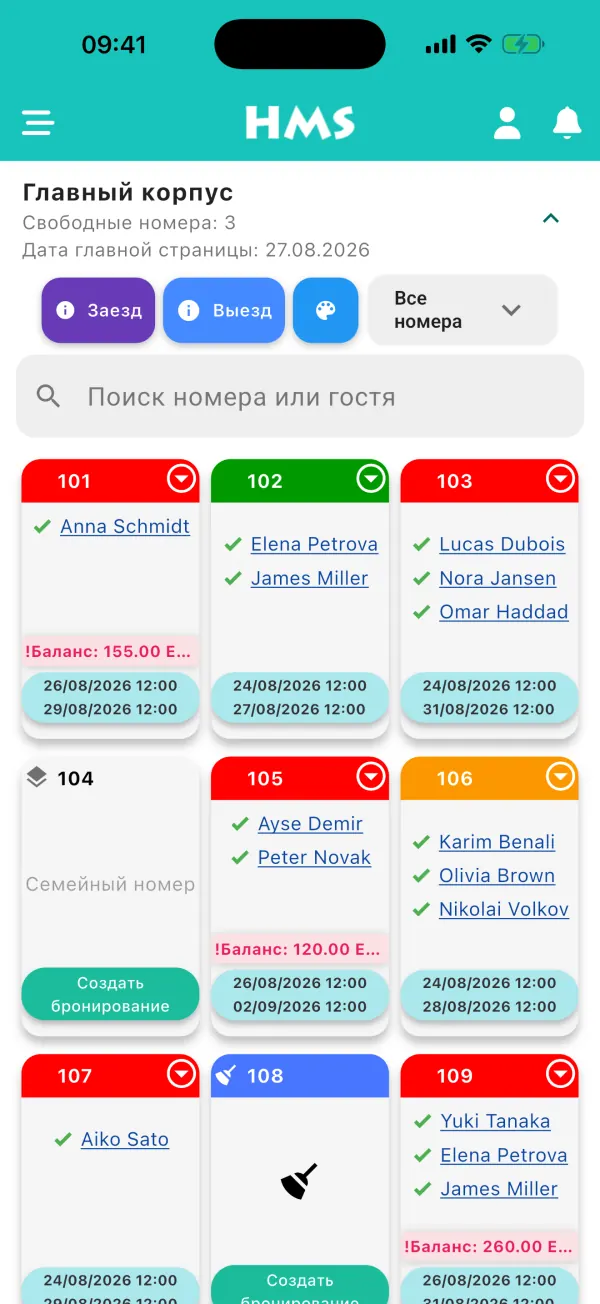 Приложение HMS Flow на iPhone — Панель номеров