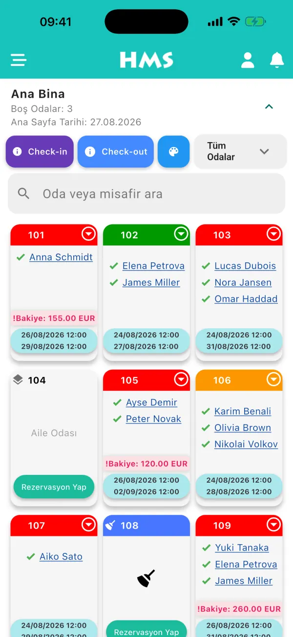 iPhone üzerinde HMS Flow uygulaması — Oda Panosu