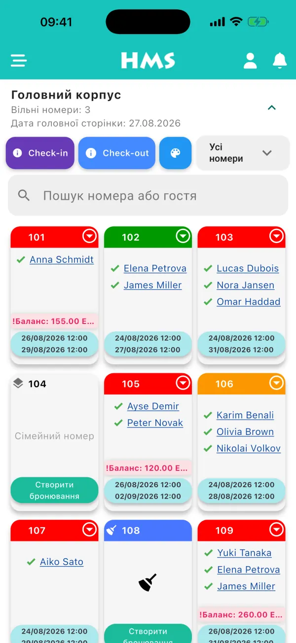 Застосунок HMS Flow на iPhone — Панель номерів