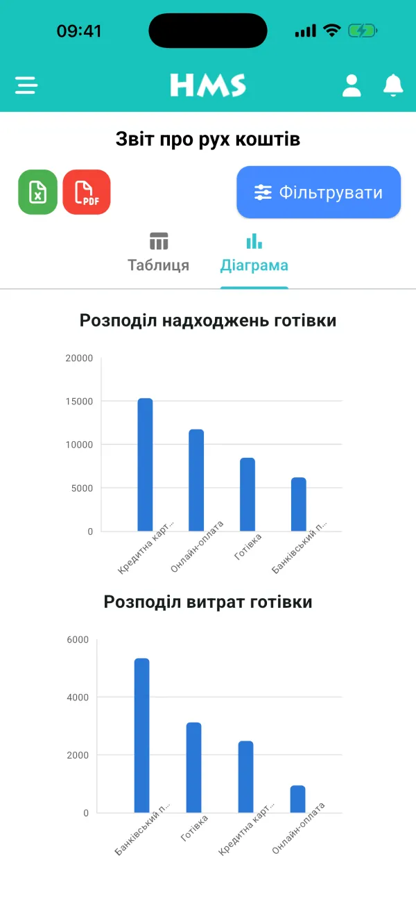 Застосунок HMS Flow на iPhone — Грошовий потік і графіки