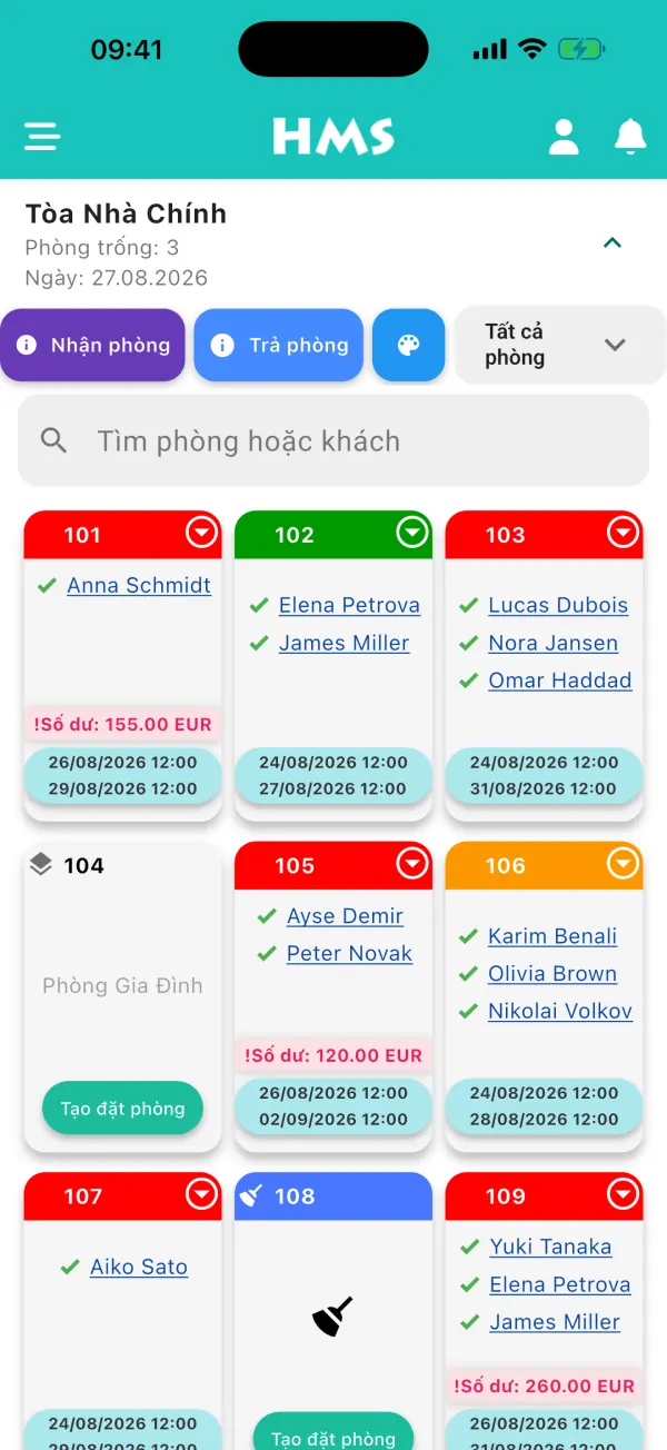 Ứng dụng HMS Flow trên iPhone — Bảng phòng